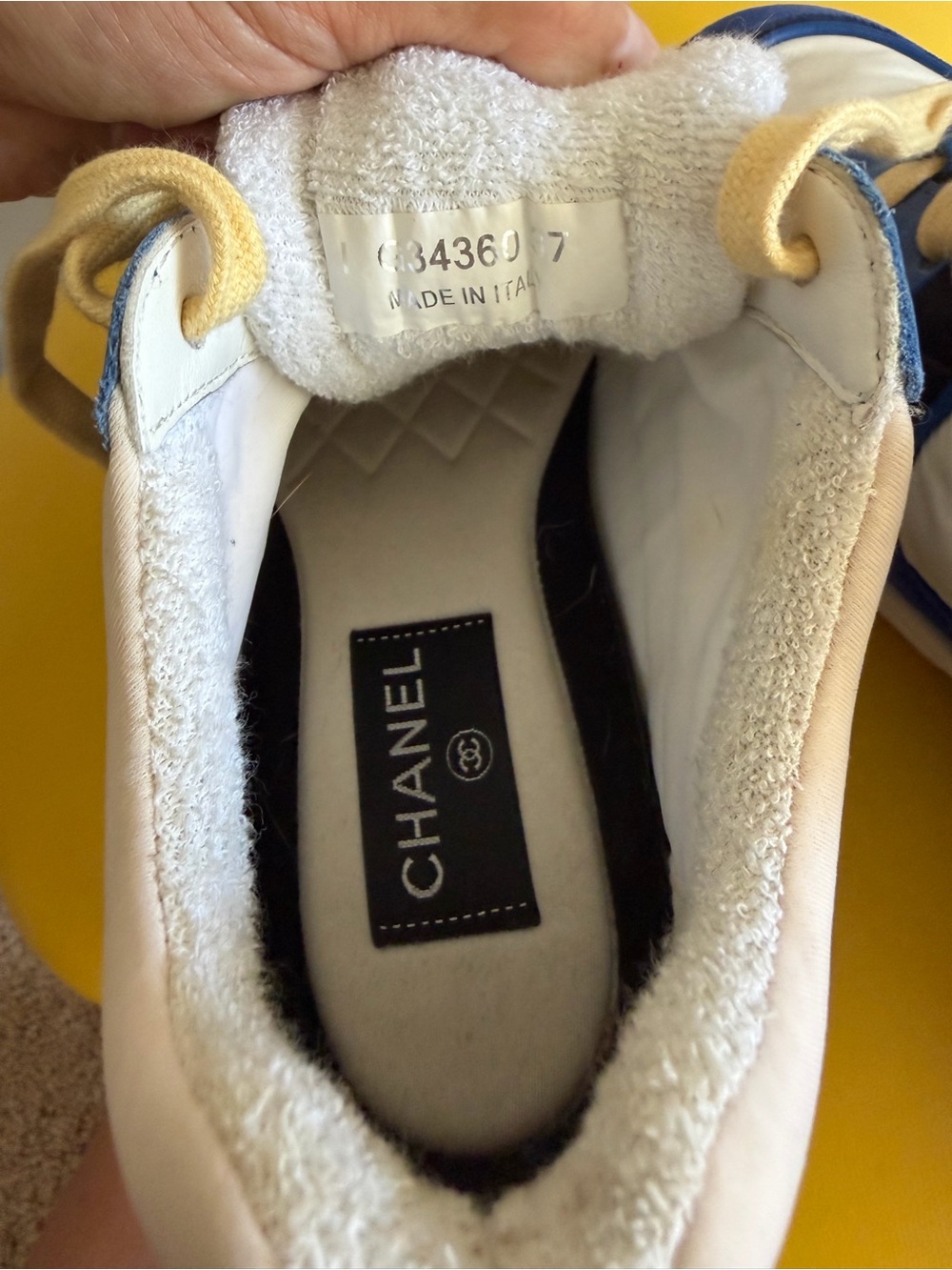 Chanel 2019 Cruise Blue / Yellow Suede Pastel CC Logo Runner Sneakers [7] - Picture 7 of 7